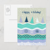 Prettig vakantie fir bomen sneeuwvlokken scrapbook feestdagenkaart (Voorkant / Achterkant)