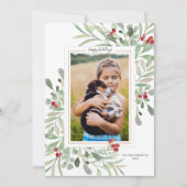 Prettig Vakantie Foto Groen Loof Rode Bessen Feestdagenkaart (Voorkant)