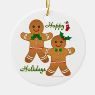 Prettig vakantie Gingerbread Man Jongen Meisje Keramisch Ornament