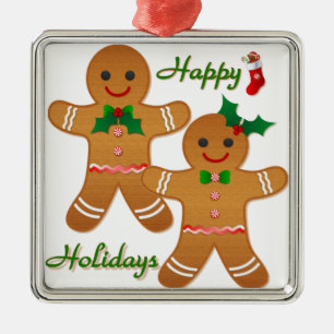 Prettig vakantie Gingerbread Man Jongen Meisje Metalen Ornament