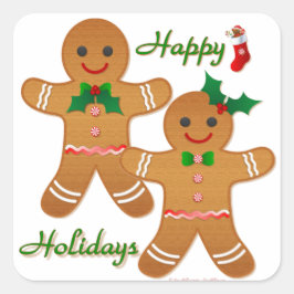 Prettig vakantie Gingerbread Man Jongen Meisje Vierkante Sticker