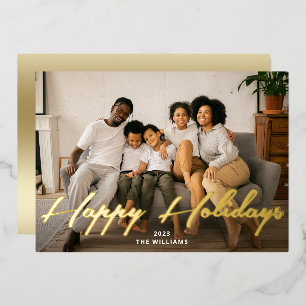 Prettig Vakantie Gold Borstel Script Foto Real Folie Feestdagenkaart