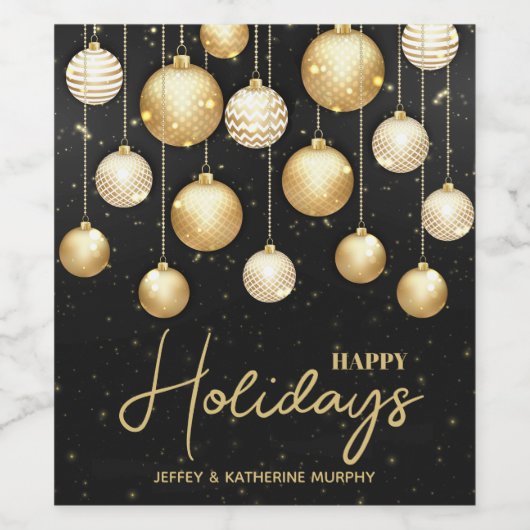 Prettig Vakantie Gold Christmas Ornaments Black Wijn Etiket (Enkel label)