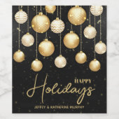 Prettig Vakantie Gold Christmas Ornaments Zwart Wijn Etiket (Enkel label)