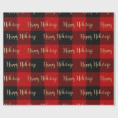 Prettig Vakantie Gold Script Rode Buffalo Plaid Cadeaupapier (Vlak)