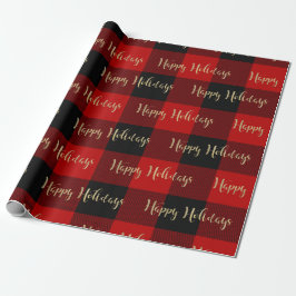 Prettig Vakantie Gold Script Rode Buffalo Plaid Cadeaupapier
