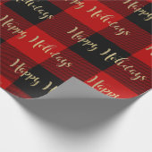 Prettig Vakantie Gold Script Rode Buffalo Plaid Cadeaupapier (Hoek)