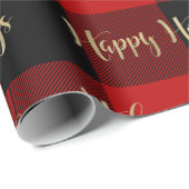Prettig Vakantie Gold Script Rode Buffalo Plaid Cadeaupapier (Rol Hoek)