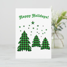 Prettig Vakantie Groen Geruit Kerstboom Schattig Feestdagenkaart