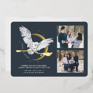 Prettig Vakantie Hedwig Levering Familie Fotokaa Folie Feestdagenkaart