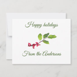 Prettig vakantie holly bessen tak naam plaats kaart