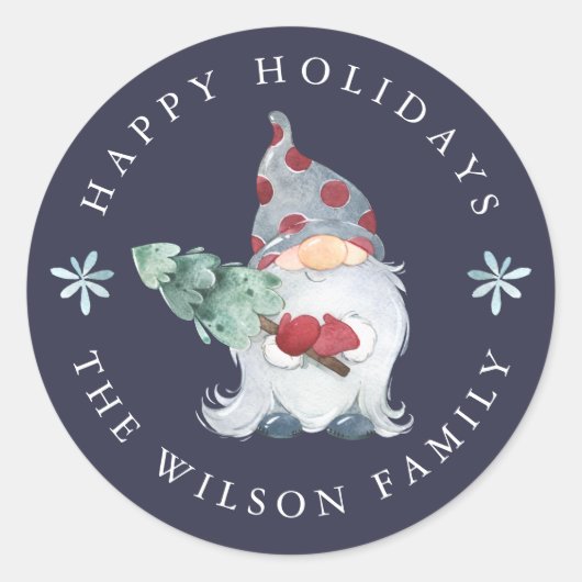 Prettig Vakantie Kabouter Kerstboom Ronde Sticker (Voorkant)