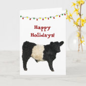 Prettig vakantie kerst Belted Galloway Beltie Koe Kaart (Gele Bloem)