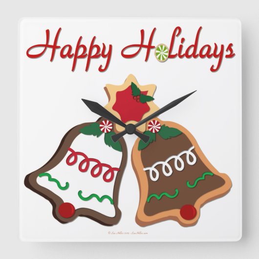 Prettig Vakantie Kerst Koek Bellen Vierkante Klok (Voorkant)