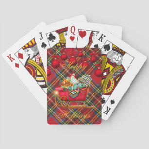 Prettig Vakantie Kerst Plaid Tartan Kerstman Arren Pokerkaarten