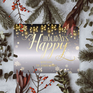 Prettig Vakantie Kerstverlichting En Sneeuwvlokken Folie Feestdagen Briefkaart