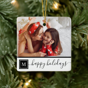 Prettig Vakantie Klassieke Witte Foto Aangepaste M Keramisch Ornament