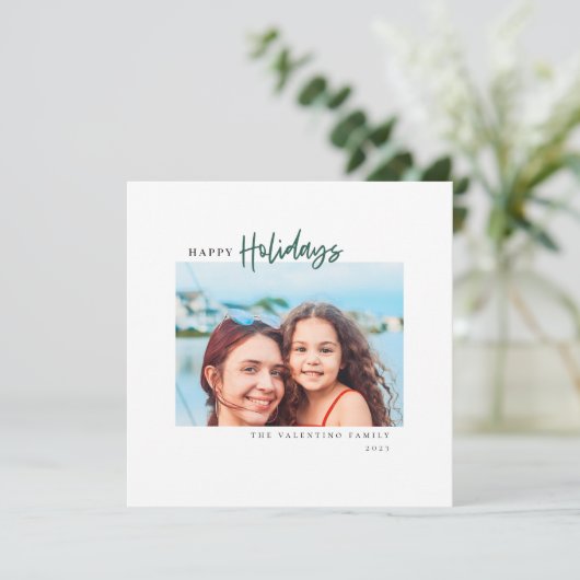 Prettig Vakantie Modern Script Minimalistische Fot Feestdagenkaart (Staand voorkant)