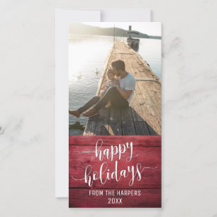 Prettig Vakantie Modern Script Rode Rustieke Hout Feestdagenkaart