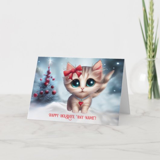 Prettig Vakantie Naam Aangepaste Cute Kitten en Bo Kaart (Voorkant)