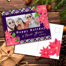 Prettig vakantie nieuwjaars poinsettia foto paars