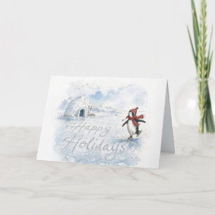 Prettig Vakantie Pinguïn Schaatsen Humor Kaart