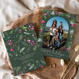Prettig Vakantie Pink Groene Bladgroente Boog Foto Feestdagenkaart