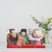 Prettig vakantie Red Simplicity Familie Foto Feestdagenkaart (Staand voorkant)