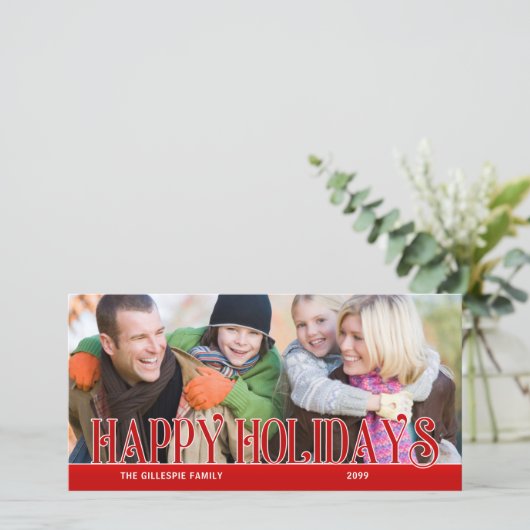 Prettig vakantie Red Simplicity Familie Foto Feestdagenkaart (Staand voorkant)