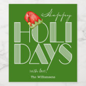 Prettig Vakantie Retro Typografie Groen Wijn Etiket (Enkel label)