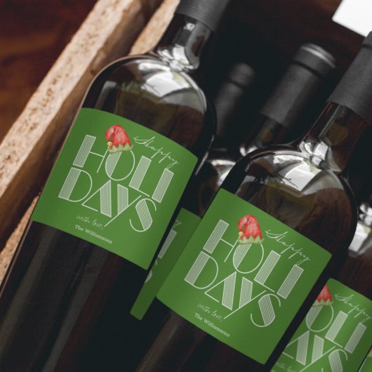 Prettig Vakantie Retro Typografie Groen Wijn Etiket