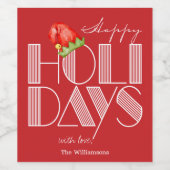 Prettig Vakantie Retro Typografie Rood Wijn Etiket (Enkel label)