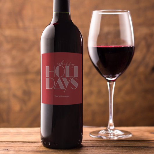 Prettig Vakantie Retro Typografie Rood Wijn Etiket