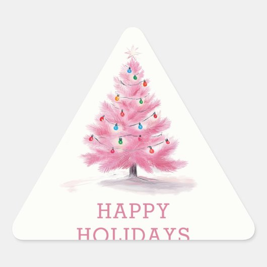 Prettig Vakantie Roze Kerstboom Modern Sticker (Voorkant)