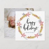 Prettig Vakantie Roze Krans | Vakantie Fotokaart Feestdagenkaart (Voorkant / Achterkant)