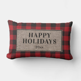 Prettig Vakantie Rustic Rode Buffalo Plaid Jute Kussen