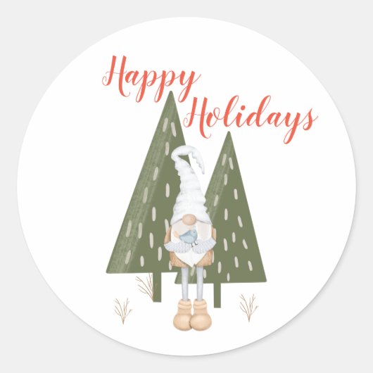 Prettig Vakantie Scandinavische Kabouterbomen Ronde Sticker (Voorkant)