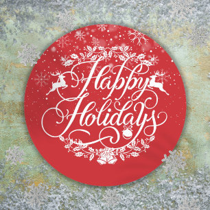 Prettig Vakantie Sneeuwvlokken Rode Kerstmis Ronde Sticker