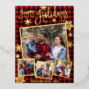 Prettig Vakantie Snowflake 4 Foto's Collage Famili Folie Feestdagen Briefkaart