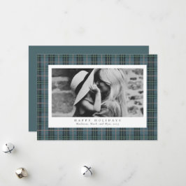 Prettig Vakantie Stof Blauw Geruit Eén Foto Feestdagenkaart