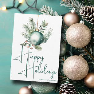 Prettig Vakantie Trendy Groen Waterverf Ornament Feestdagenkaart