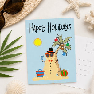 Prettig Vakantie Tropisch Zand Sneeuwman Kerstmis Briefkaart