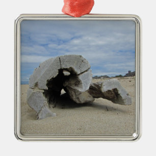 Prettig vakantie warm strand drijfhout aan de Stil Metalen Ornament