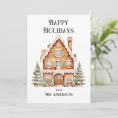 Prettig vakantie watercolorhuis gepersonaliseerd  feestdagenkaart (Staand voorkant)