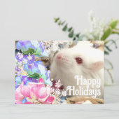 Prettig Vakantie Wit Hamster met Zoete Erwten Bloe Feestdagenkaart (Staand voorkant)