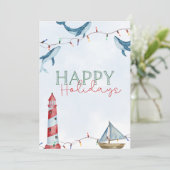 Prettig Vakantie - Zee Nautische Walvis & Vuurtore Feestdagenkaart (Staand voorkant)