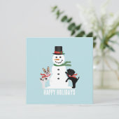 Prettig Vakantiedieren Bouwen Een Sneeuwman Kaart (Staand voorkant)