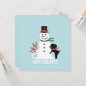 Prettig Vakantiedieren Bouwen Een Sneeuwman Kaart (Voorkant / Achterkant in situ)