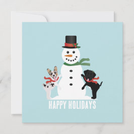 Prettig Vakantiedieren Bouwen Een Sneeuwman Kaart