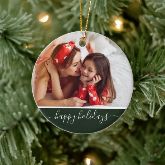 Prettig Vakantiefeest Aangepaste Foto Moderne Groe Keramisch Ornament (Boom)
